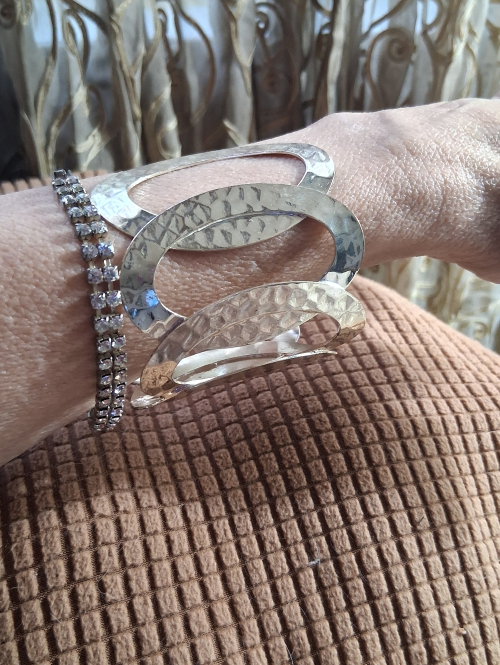 Hammered Silver Tone Open Cuff Bracelet